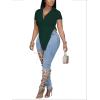 imageLYANER Womens Collar V Neck Button Front Short Sleeve Slit Hem Long Shirt Blouse TopDark Lake Blue