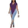 imageLYANER Womens Collar V Neck Button Front Short Sleeve Slit Hem Long Shirt Blouse TopDark Purple