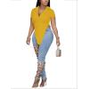 imageLYANER Womens Collar V Neck Button Front Short Sleeve Slit Hem Long Shirt Blouse TopGinger