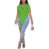 imageLYANER Womens Collar V Neck Button Front Short Sleeve Slit Hem Long Shirt Blouse TopGrass Green