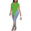 imageLYANER Womens Collar V Neck Button Front Short Sleeve Slit Hem Long Shirt Blouse TopGrass Green