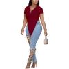 imageLYANER Womens Collar V Neck Button Front Short Sleeve Slit Hem Long Shirt Blouse TopMagenta