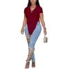 imageLYANER Womens Collar V Neck Button Front Short Sleeve Slit Hem Long Shirt Blouse TopMagenta
