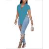imageLYANER Womens Collar V Neck Button Front Short Sleeve Slit Hem Long Shirt Blouse TopMint Blue