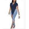 imageLYANER Womens Collar V Neck Button Front Short Sleeve Slit Hem Long Shirt Blouse TopNavy