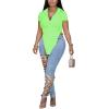 imageLYANER Womens Collar V Neck Button Front Short Sleeve Slit Hem Long Shirt Blouse TopNeon Green