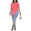 imageLYANER Womens Collar V Neck Button Front Short Sleeve Slit Hem Long Shirt Blouse TopNeon Pink