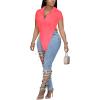 imageLYANER Womens Collar V Neck Button Front Short Sleeve Slit Hem Long Shirt Blouse TopNeon Pink