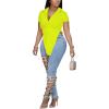 imageLYANER Womens Collar V Neck Button Front Short Sleeve Slit Hem Long Shirt Blouse TopNeon Yellow