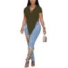 imageLYANER Womens Collar V Neck Button Front Short Sleeve Slit Hem Long Shirt Blouse TopOlive Green
