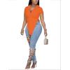 imageLYANER Womens Collar V Neck Button Front Short Sleeve Slit Hem Long Shirt Blouse TopOrange