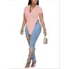 imageLYANER Womens Collar V Neck Button Front Short Sleeve Slit Hem Long Shirt Blouse TopPink