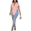 imageLYANER Womens Collar V Neck Button Front Short Sleeve Slit Hem Long Shirt Blouse TopPink