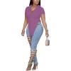 imageLYANER Womens Collar V Neck Button Front Short Sleeve Slit Hem Long Shirt Blouse TopPurple