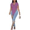 imageLYANER Womens Collar V Neck Button Front Short Sleeve Slit Hem Long Shirt Blouse TopPurple