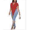 imageLYANER Womens Collar V Neck Button Front Short Sleeve Slit Hem Long Shirt Blouse TopRed