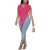 imageLYANER Womens Collar V Neck Button Front Short Sleeve Slit Hem Long Shirt Blouse TopRose Red