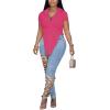 imageLYANER Womens Collar V Neck Button Front Short Sleeve Slit Hem Long Shirt Blouse TopRose Red
