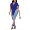 imageLYANER Womens Collar V Neck Button Front Short Sleeve Slit Hem Long Shirt Blouse TopRoyal Blue
