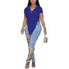 imageLYANER Womens Collar V Neck Button Front Short Sleeve Slit Hem Long Shirt Blouse TopRoyal Blue
