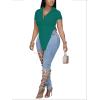 imageLYANER Womens Collar V Neck Button Front Short Sleeve Slit Hem Long Shirt Blouse TopTeal Blue