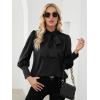 imageLYANER Womens Elegant Bow Tie Mock Neck Bow Knot Long Sleeve Work Office Satin Blouse Silk Shirt TopBlack