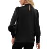 imageLYANER Womens Elegant Bow Tie Mock Neck Bow Knot Long Sleeve Work Office Satin Blouse Silk Shirt TopBlack