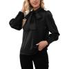 imageLYANER Womens Elegant Bow Tie Mock Neck Bow Knot Long Sleeve Work Office Satin Blouse Silk Shirt TopBlack