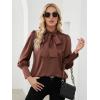 imageLYANER Womens Elegant Bow Tie Mock Neck Bow Knot Long Sleeve Work Office Satin Blouse Silk Shirt TopBrown