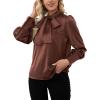 imageLYANER Womens Elegant Bow Tie Mock Neck Bow Knot Long Sleeve Work Office Satin Blouse Silk Shirt TopBrown