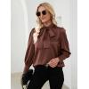 imageLYANER Womens Elegant Bow Tie Mock Neck Bow Knot Long Sleeve Work Office Satin Blouse Silk Shirt TopBrown