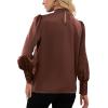 imageLYANER Womens Elegant Bow Tie Mock Neck Bow Knot Long Sleeve Work Office Satin Blouse Silk Shirt TopBrown