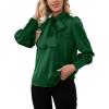 imageLYANER Womens Elegant Bow Tie Mock Neck Bow Knot Long Sleeve Work Office Satin Blouse Silk Shirt TopGreen