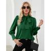 imageLYANER Womens Elegant Bow Tie Mock Neck Bow Knot Long Sleeve Work Office Satin Blouse Silk Shirt TopGreen