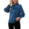 imageLYANER Womens Elegant Bow Tie Mock Neck Bow Knot Long Sleeve Work Office Satin Blouse Silk Shirt TopNavy Blue