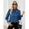 imageLYANER Womens Elegant Bow Tie Mock Neck Bow Knot Long Sleeve Work Office Satin Blouse Silk Shirt TopNavy Blue