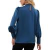 imageLYANER Womens Elegant Bow Tie Mock Neck Bow Knot Long Sleeve Work Office Satin Blouse Silk Shirt TopNavy Blue