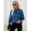 imageLYANER Womens Elegant Bow Tie Mock Neck Bow Knot Long Sleeve Work Office Satin Blouse Silk Shirt TopNavy Blue