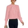 imageLYANER Womens Elegant Bow Tie Mock Neck Bow Knot Long Sleeve Work Office Satin Blouse Silk Shirt TopPink