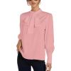 imageLYANER Womens Elegant Bow Tie Mock Neck Bow Knot Long Sleeve Work Office Satin Blouse Silk Shirt TopPink