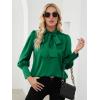 imageLYANER Womens Elegant Bow Tie Mock Neck Bow Knot Long Sleeve Work Office Satin Blouse Silk Shirt TopPure Green
