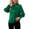 imageLYANER Womens Elegant Bow Tie Mock Neck Bow Knot Long Sleeve Work Office Satin Blouse Silk Shirt TopPure Green