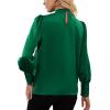imageLYANER Womens Elegant Bow Tie Mock Neck Bow Knot Long Sleeve Work Office Satin Blouse Silk Shirt TopPure Green