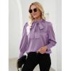 imageLYANER Womens Elegant Bow Tie Mock Neck Bow Knot Long Sleeve Work Office Satin Blouse Silk Shirt TopViolet