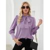 imageLYANER Womens Elegant Bow Tie Mock Neck Bow Knot Long Sleeve Work Office Satin Blouse Silk Shirt TopViolet