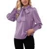 imageLYANER Womens Elegant Bow Tie Mock Neck Bow Knot Long Sleeve Work Office Satin Blouse Silk Shirt TopViolet