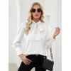 imageLYANER Womens Elegant Bow Tie Mock Neck Bow Knot Long Sleeve Work Office Satin Blouse Silk Shirt TopWhite