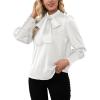 imageLYANER Womens Elegant Bow Tie Mock Neck Bow Knot Long Sleeve Work Office Satin Blouse Silk Shirt TopWhite