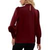 imageLYANER Womens Elegant Bow Tie Mock Neck Bow Knot Long Sleeve Work Office Satin Blouse Silk Shirt TopWine Red