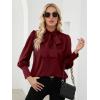 imageLYANER Womens Elegant Bow Tie Mock Neck Bow Knot Long Sleeve Work Office Satin Blouse Silk Shirt TopWine Red